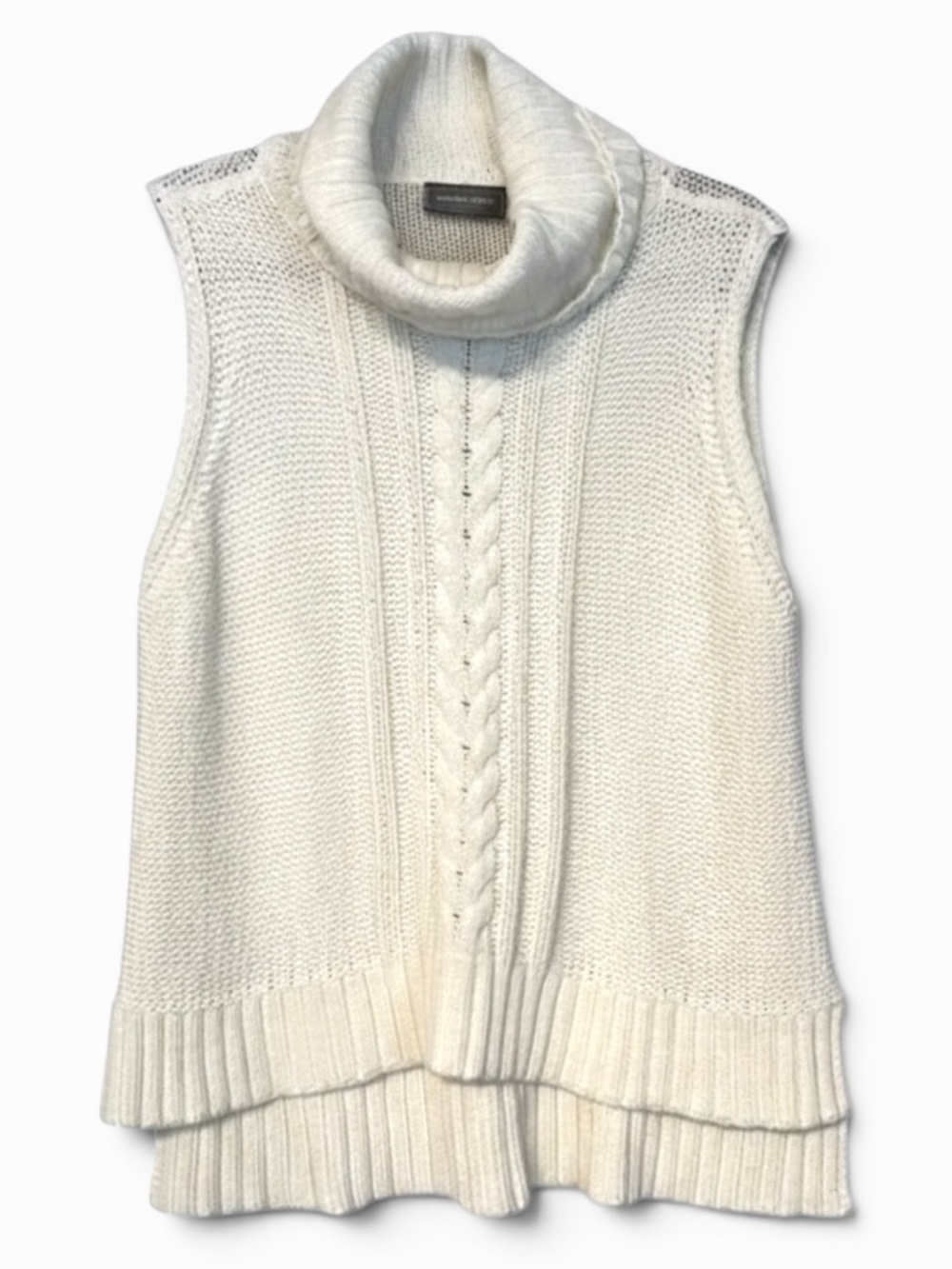 Wooden Ships Sleeveless Turtleneck Sweater Cream Knit Tank Top S/M